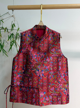 米米26年早春新中式提花立领无袖红色系马甲XQM159