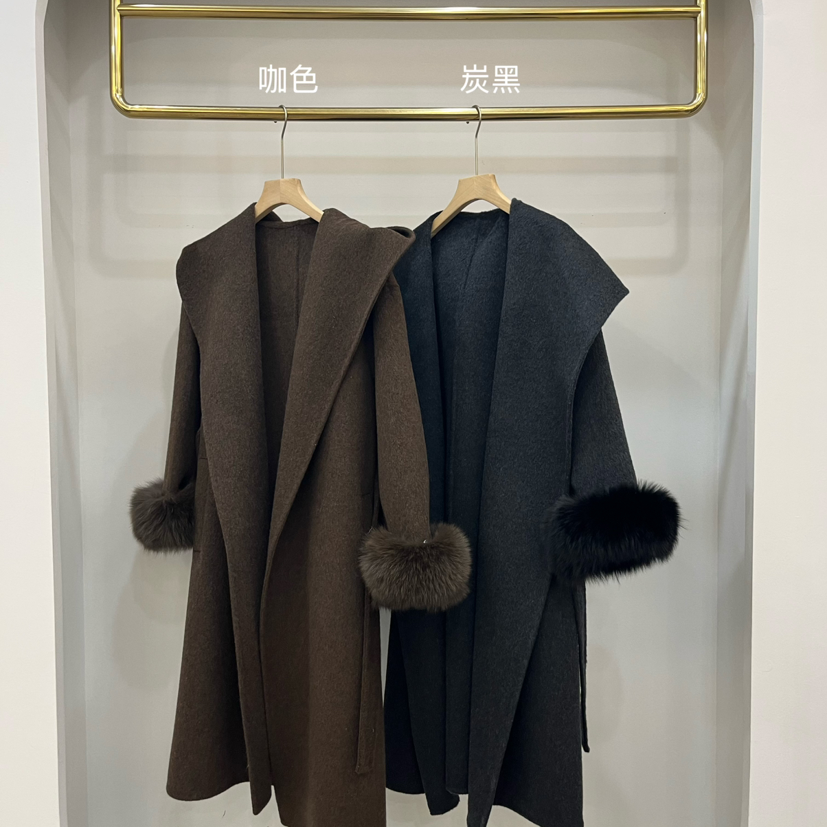 米米小众设计可拆卸狐狸袖毛,可拆卸腰带)（含100羊毛）GL3619588