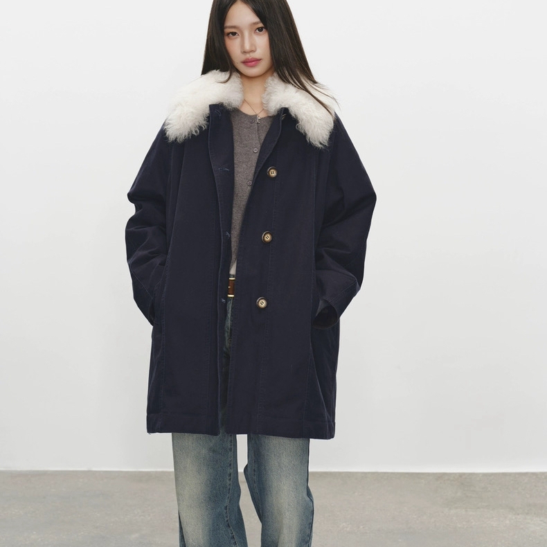 米米鹅绒服～街头派克托卡皮毛一体毛领复古羽绒服(含90鹅绒)ME96