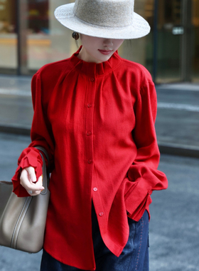 米米冬上新荷叶领羊毛羊绒衬衫(含91羊毛)(不含任何配件)CY25840