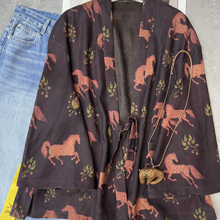 米米春上新新中式万马奔腾提花香云纱外套短外套31425