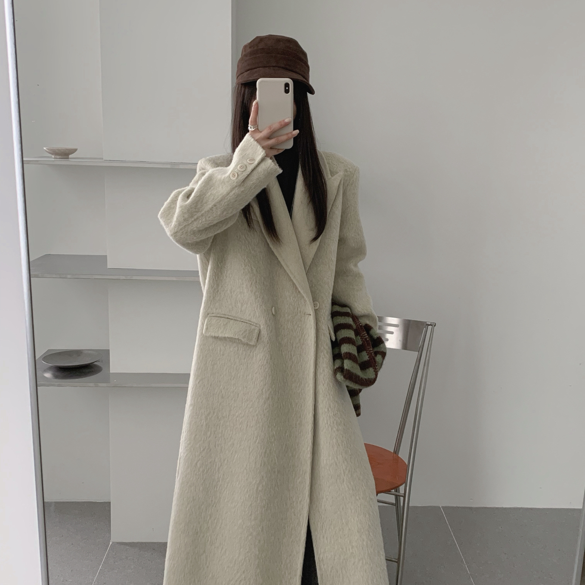 米米苏利羊驼长西装韩系简约大牌羊毛外套（含69.4绵羊毛）08567