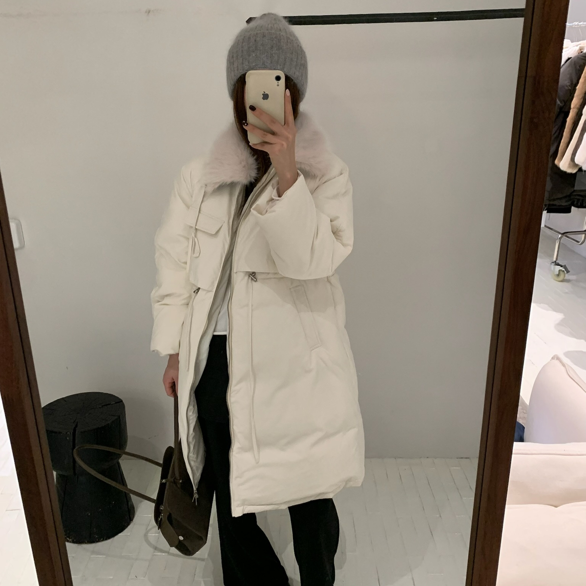 米米小众设计领环保皮草仿毛可拆卸)(含90白鸭绒)CC7107