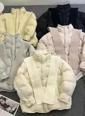 米米新款泡芙针织披肩帽百搭保暖羽绒服外套(配披肩)YS1-A1524-1