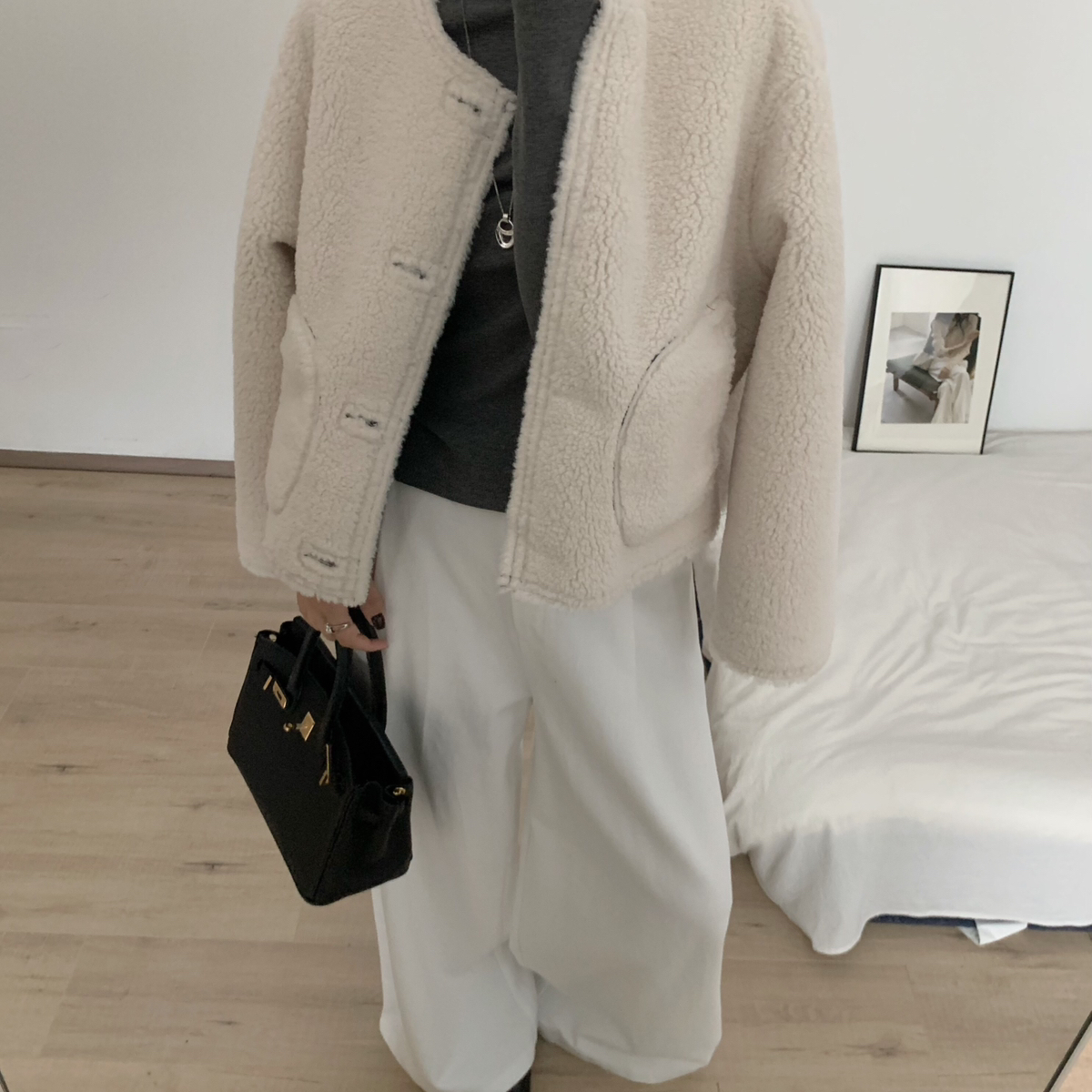 米米店韩系两面穿皮衣颗粒绒短外套583132