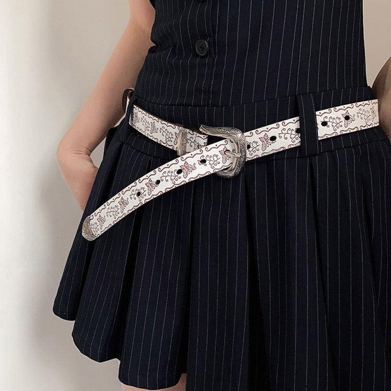 美式压花复古y2k白色腰带女2026新款搭配配饰裤带皮带设计感小众
