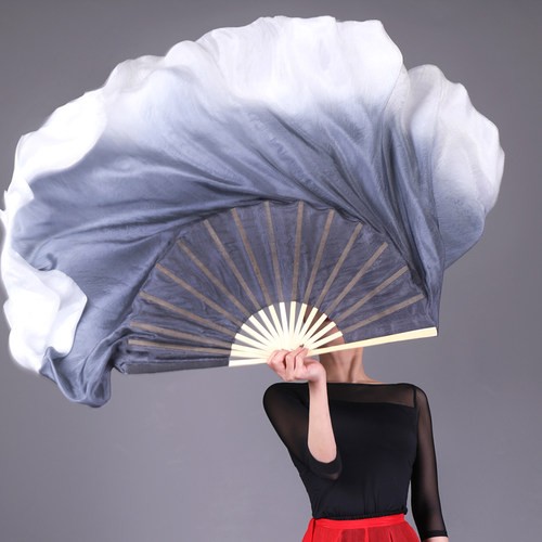扇舞美水墨孤月杳然真丝舞蹈扇