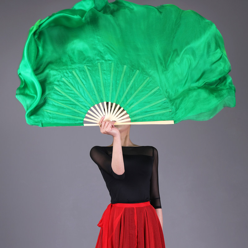 舞蹈扇子跳舞扇真丝古典舞一片绿叶映山红古风舞蹈扇儿童广场舞扇