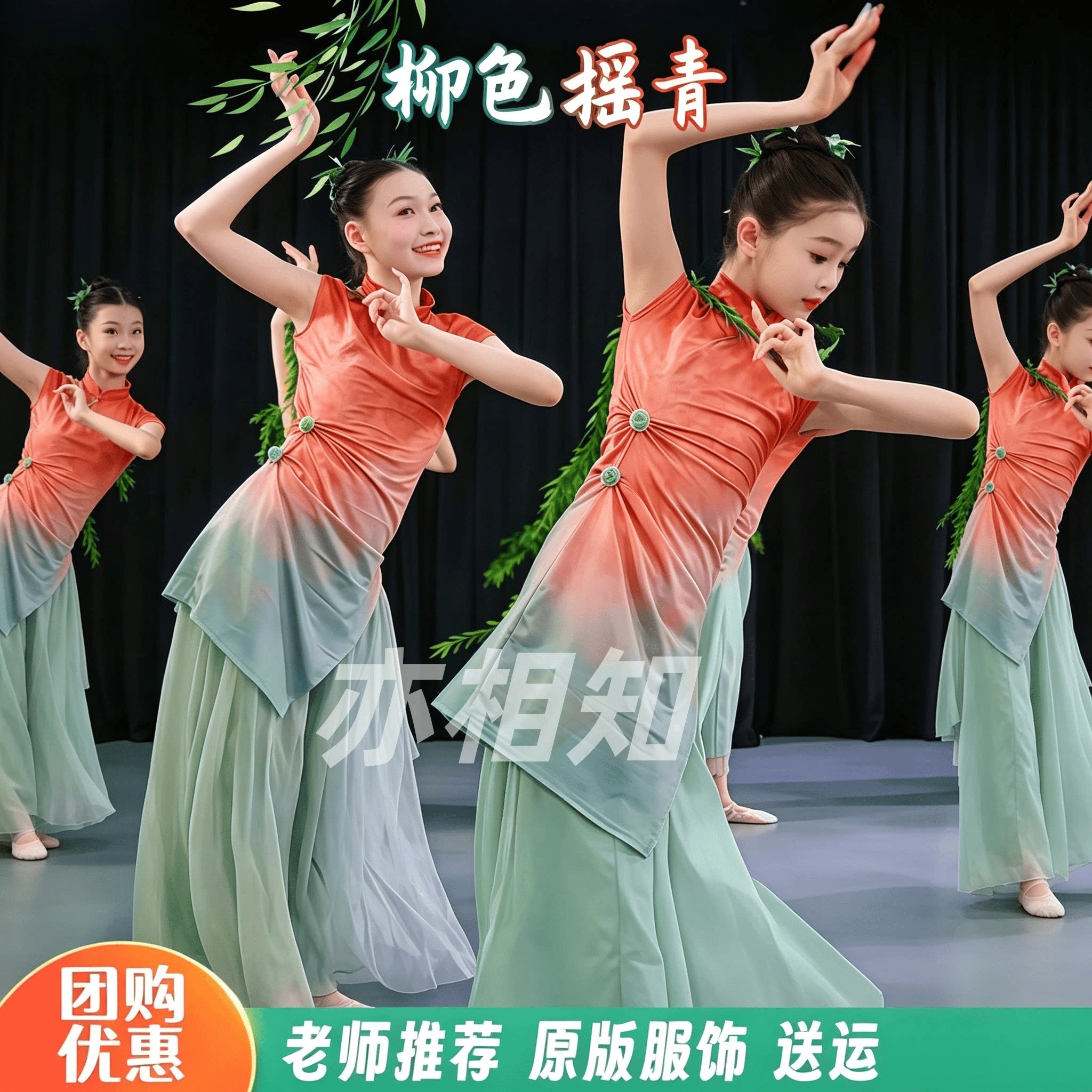 女童古典舞飘逸纱衣演出服图片