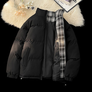 美式晋江棉服男款秋冬季格子拼接立领面包服潮牌cleanfit棉衣外套