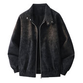复古皮衣男士 2025新款 扎染夹克秋季 美式 宽松立领痞帅机车外套男款