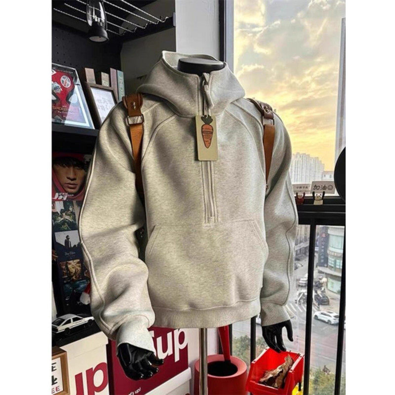 cleanfit美式半拉链立领卫衣男款秋季小众解构外套重磅重磅连帽衫