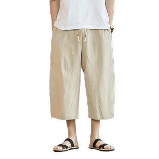 短裤男夏季亚麻七分裤男款裤子中国风男装休闲宽松直筒中裤棉麻裤