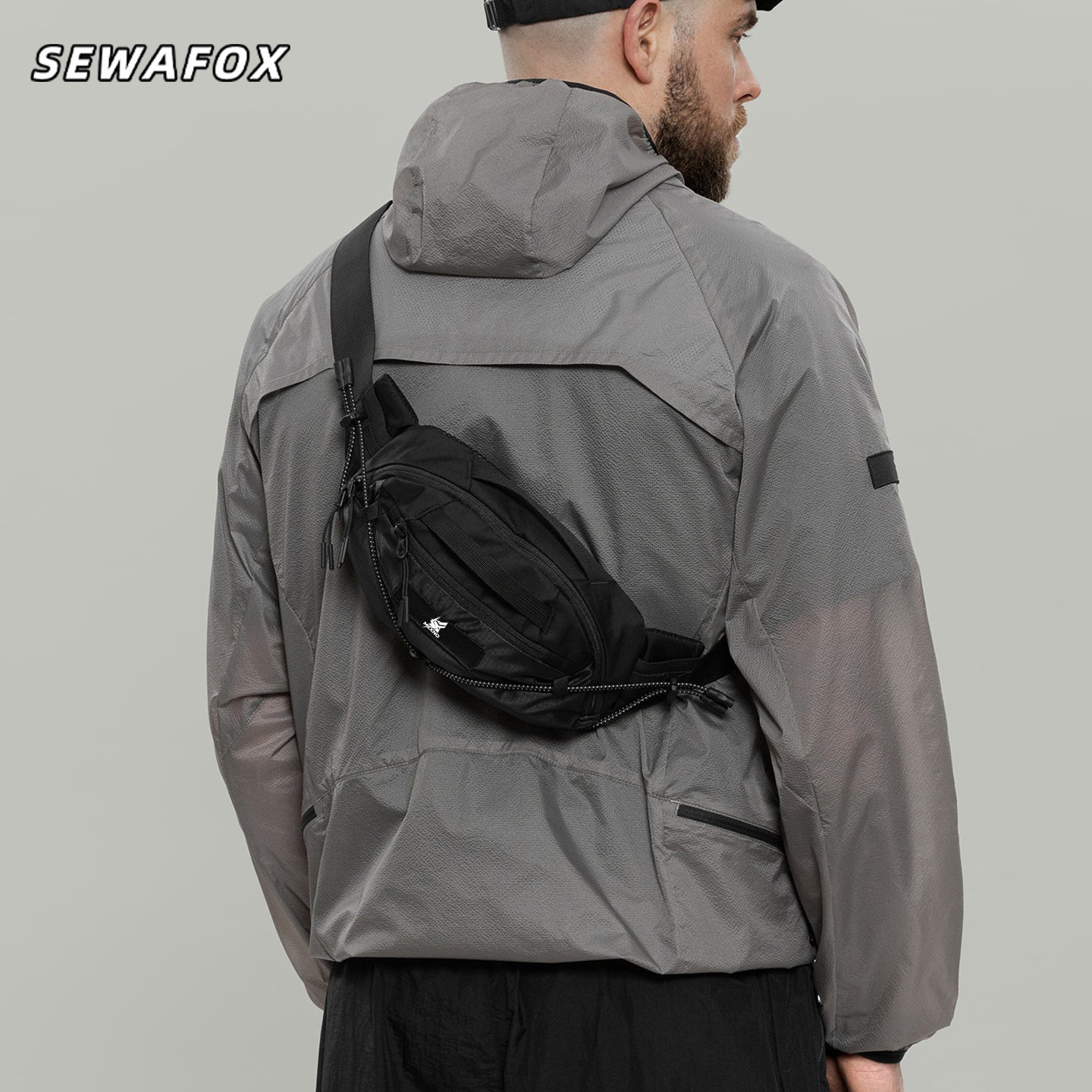 户外运动休闲腰包男款通勤机能风斜挎包男士防水单肩包多功能胸包