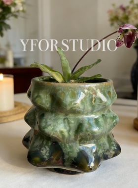 【YFOR】复古圣诞树绿色陶瓷无孔秋海棠蝴蝶兰花盆
