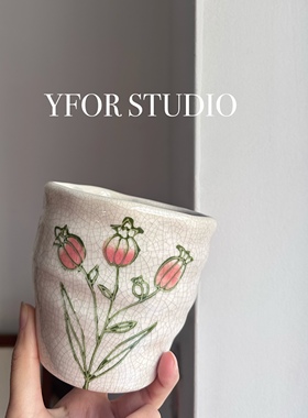 【YFOR】出口外贸兰铃花纹图案蝴蝶兰冰裂绿植无孔陶瓷仙女花盆