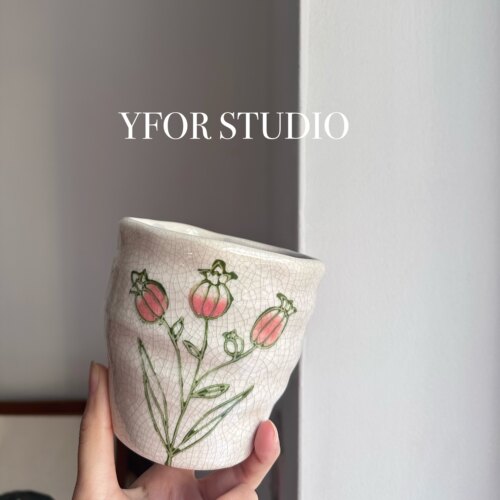 兰龄花纹图案仙女陶瓷艺术品花盆