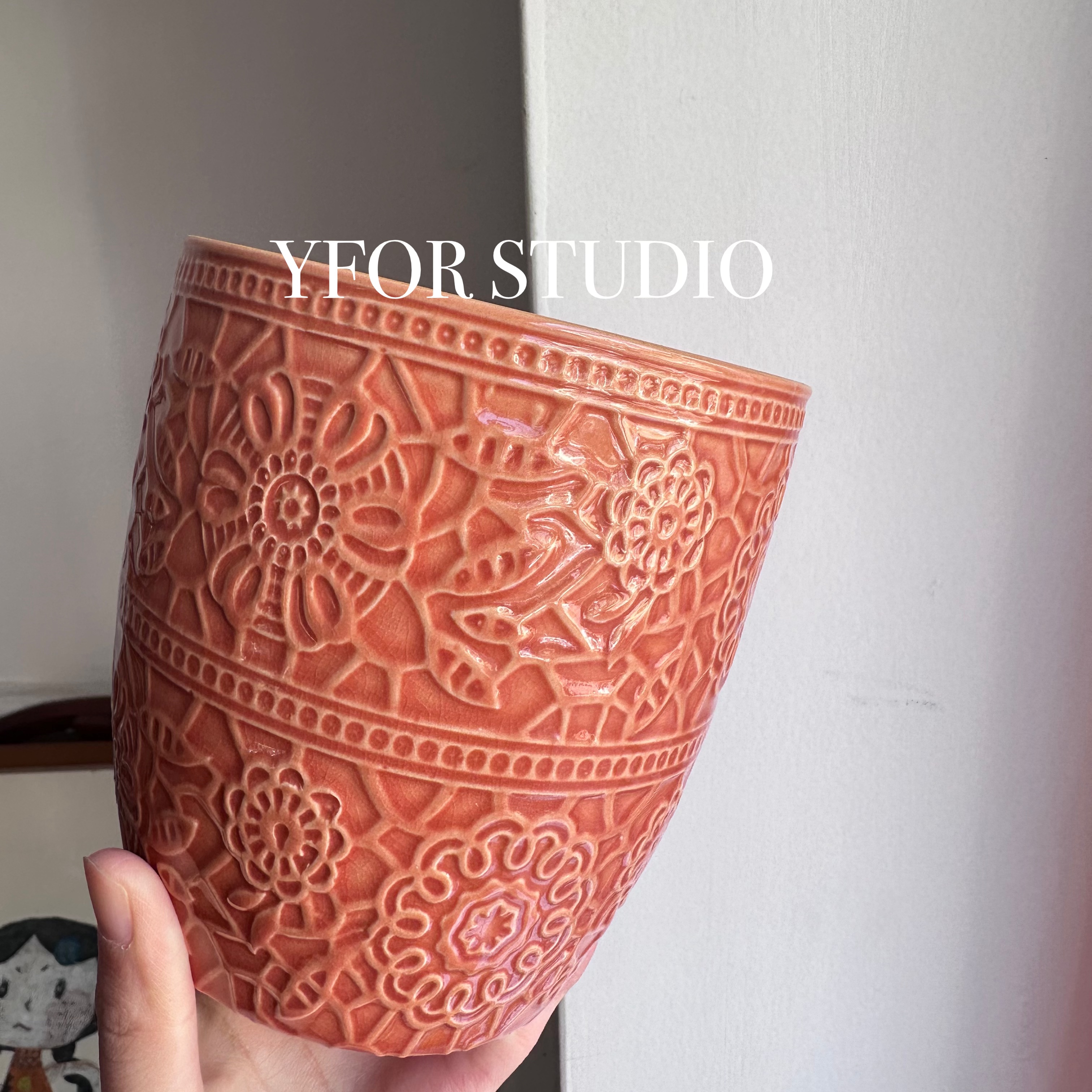 出口外贸铜钱草水培绿植蝴蝶兰多肉彩芋粉色纹理釉面陶瓷花盆