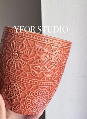 出口外贸铜钱草水培绿植蝴蝶兰多肉彩芋粉色纹理釉面陶瓷花盆