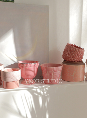 【YFOR】粉色系仙女风家居陶瓷蝴蝶兰彩海芋多肉绿植无孔水培花盆