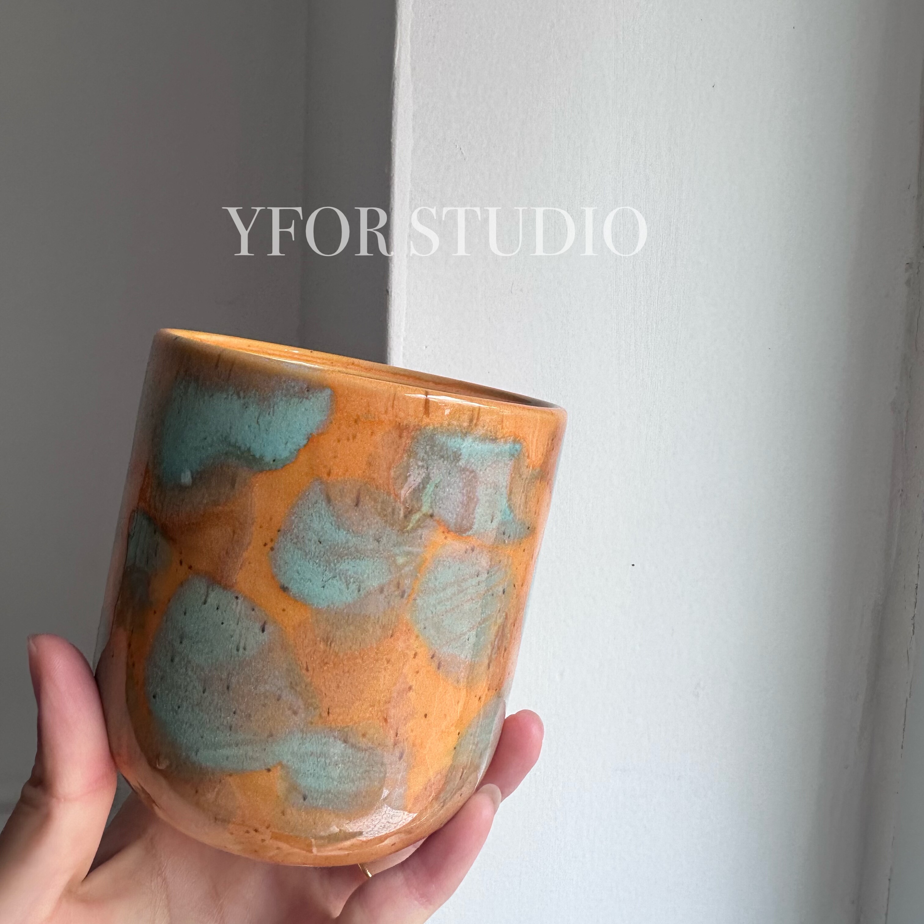 出口外贸复古陶瓷无孔橘色秋海棠蝴蝶兰花盆