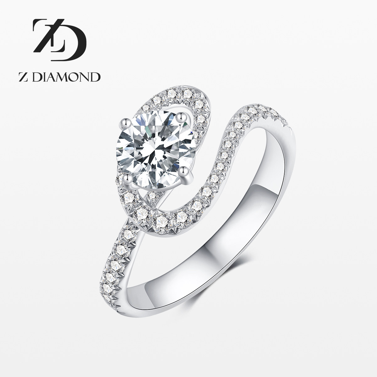 【培育】z diamond卓缔梦 18k金白钻石戒指 四爪环形圆钻钻戒