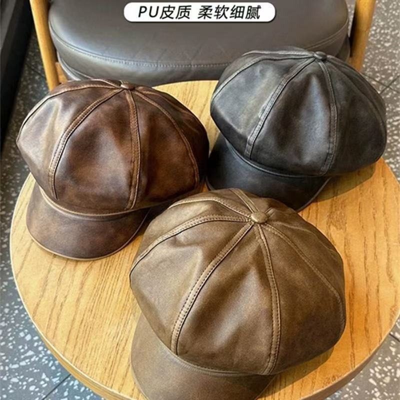 复古英伦风帽子皮质报童帽男秋韩系时尚百搭八角帽日系时尚画家帽