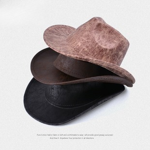 西部牛仔帽男款英伦爵士复古纹理男户外防晒遮阳帽草原绅士礼帽