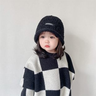 儿童春秋帽子宝宝渔夫帽黑色时尚2025冬天新款男女童毛绒盆帽保暖