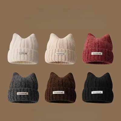 防寒保暖毛线帽耳朵子女可爱大头