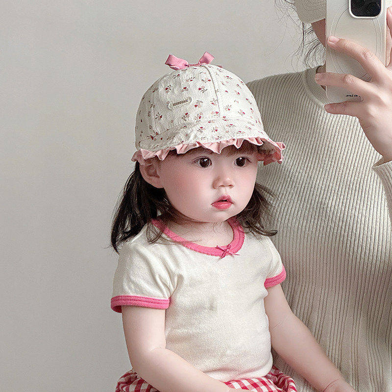 复古蝴蝶结婴儿帽子春秋薄款遮阳防晒鸭舌帽女宝宝小月龄棒球帽夏