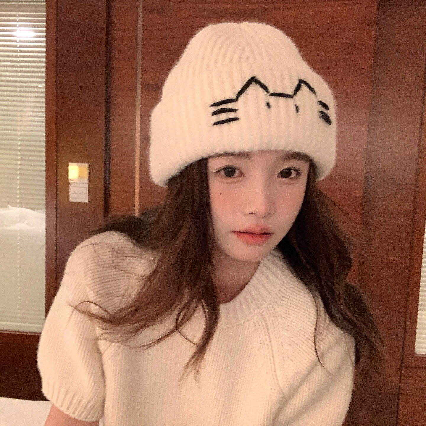 毛线帽定制可爱小猫子女保暖无檐