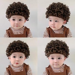 婴儿搞笑帽子宝宝可爱假发帽子网红婴儿童个性头发套男女童卷发帽