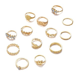 极速13a piece set rings women Vintage diamond leaf ring set