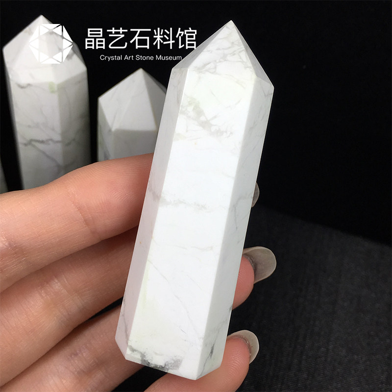 极速天然白松石原石六棱r柱摆件白松石单尖能量水晶柱七星阵风水