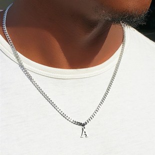 极速Hot Classic A-Z Letter PendAant Necklace Men Simple Stai
