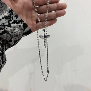 极速ins个性简约霸气吊t坠天使之翼项链男潮韩版学生街头嘻哈百搭
