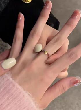 极速发财暴富幸运戒指彩虹碧玺银钱币戒指M女轻奢甜美学生文艺铜