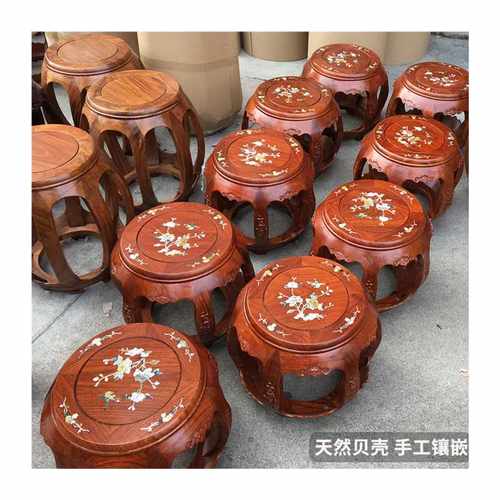 极速红木鼓凳中式仿古实t木圆凳古筝凳鸡翅木坐墩绣墩花梨木茶几
