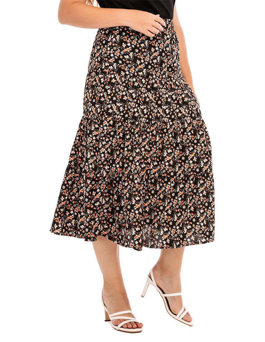 极速Plus size Women summer casual loose Kskirt print long sk