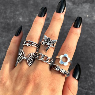 极速Hiphop Vintage Rings Set for Women Men APesthatic Retro