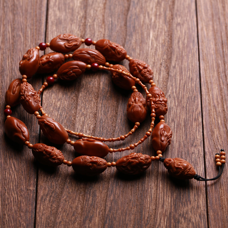 极速橄榄核单面十八罗汉长串脖z挂项链橄榄胡核雕手串男女文玩把