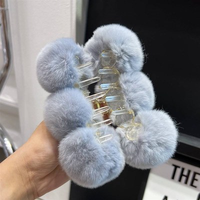 极速Overcsize Hairball Hair Claw Clips Winter Faux Rabbit Fu