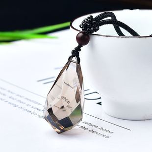 极速天然茶水晶水滴刻面吊u坠茶晶原石好晶体透体男女款饰品情侣