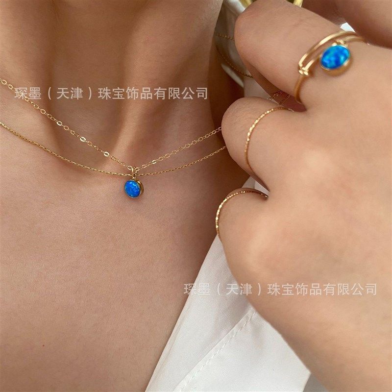 极速项链欧泊锁骨链金女吊坠14k蓝色气质M美国石包复古轻奢神秘小,饰品/流行首饰/时尚饰品新,项链,淘宝优惠券,粉丝福利购,淘宝优惠卷
