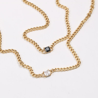 极速Square gZircon Necklace Thick Chain Titanium Steel Elect