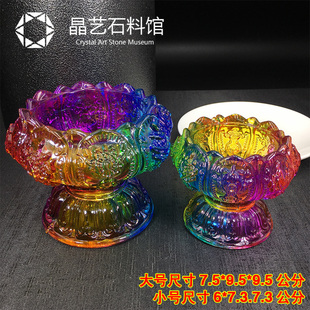 极速七彩酥油灯座莲花p灯架八吉祥水琉璃盏高脚灯烛台长明灯家居