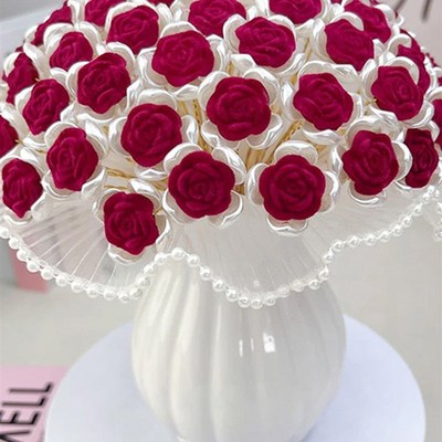 极速手工制作装饰品自己做抖w音新款植绒玫瑰花编织花束串diy材料