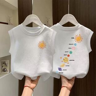 儿童纯棉无袖背心男女童夏季薄款一家三口家庭装亲子情侣马甲上衣