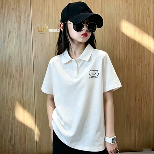 简约猫咪男女童纯棉短袖POLO衫翻领新款笑脸儿童可爱休闲透气T恤